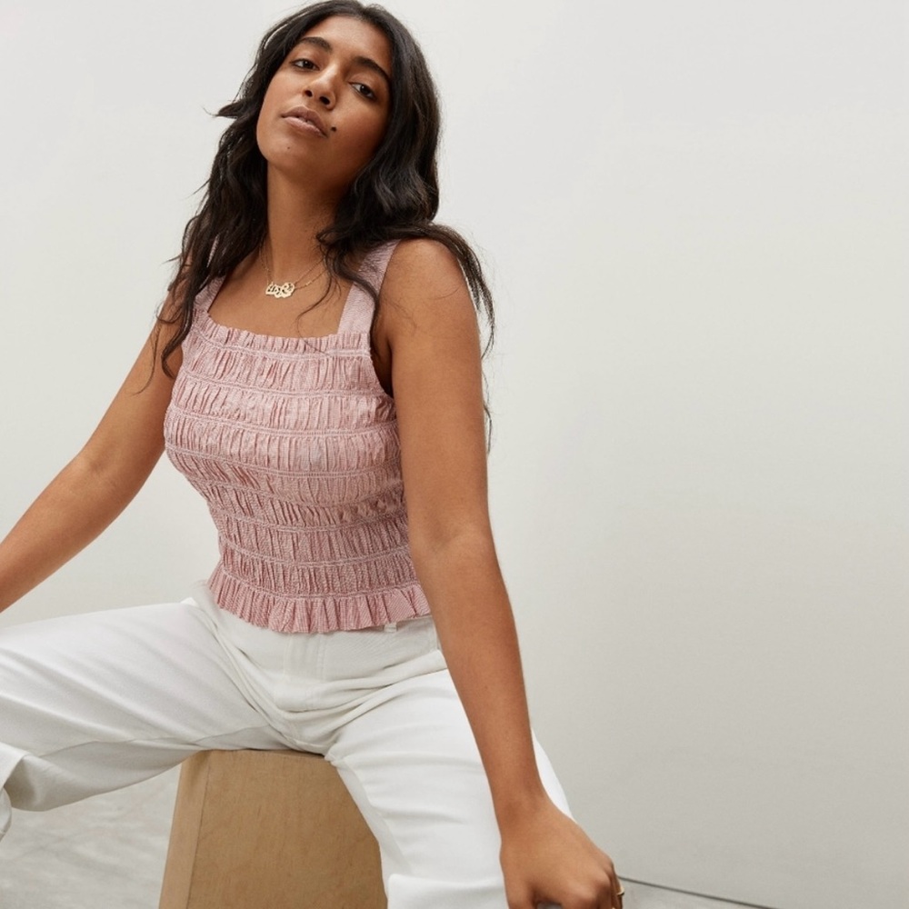 Everlane Smocked Cami Tank in Sedona Mini Check